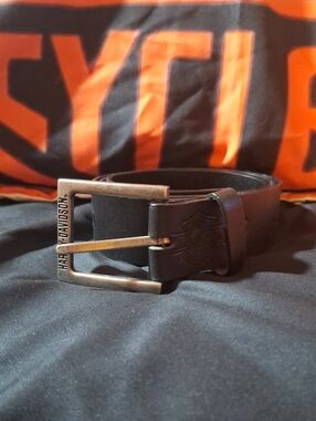 Harley-Davidson Black Leather Belt with Brushed Metal Buckle